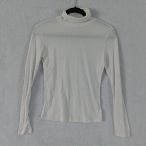 Active Basic‎ Ribbed Turtleneck Long Sleeve Top Fitted Layering White L